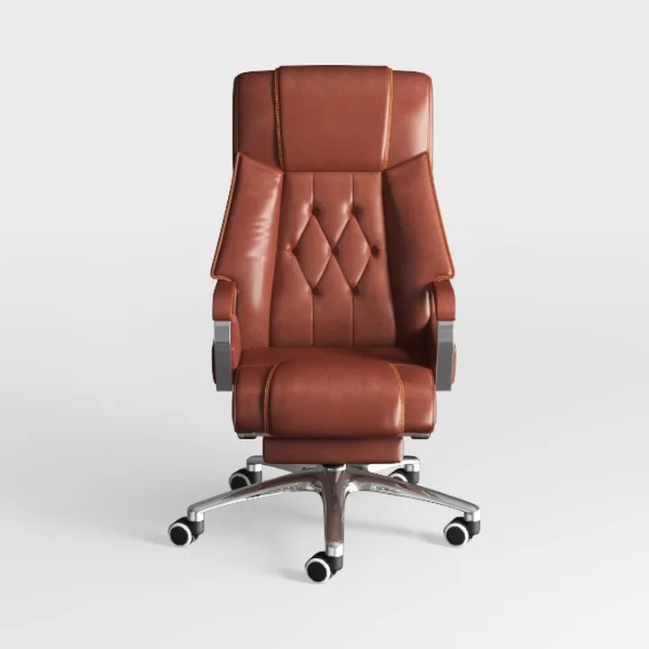 Modern Brown Leather Tufted Office Chair 3D Model