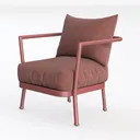 Modern Dusty Rose Fabric Metal Armchair with Throw Pillow 3D Model Left 45 Degree View