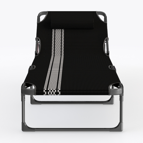 Black Metal Fabric Folding Reclining Lounge Chaise