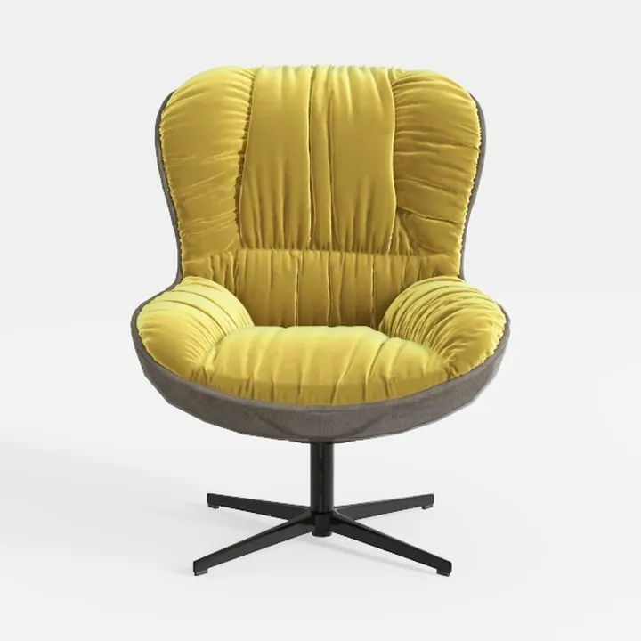 Modern Yellow Velvet Upholstered Swivel Armchair 3D Model