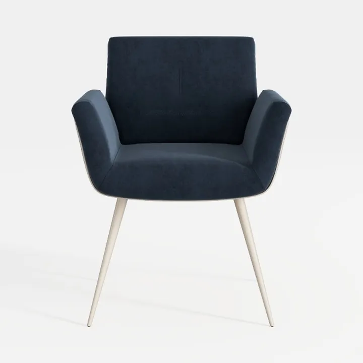 Modern Navy Velvet Upholstered Metal Leg Armchair 3D Model