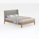 Modern Solid Oak Upholstered Channel Tufted King Bed 3D Model Right 45 Degree View