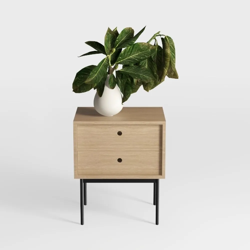 Fluted Nightstand with Charging Station and Glass