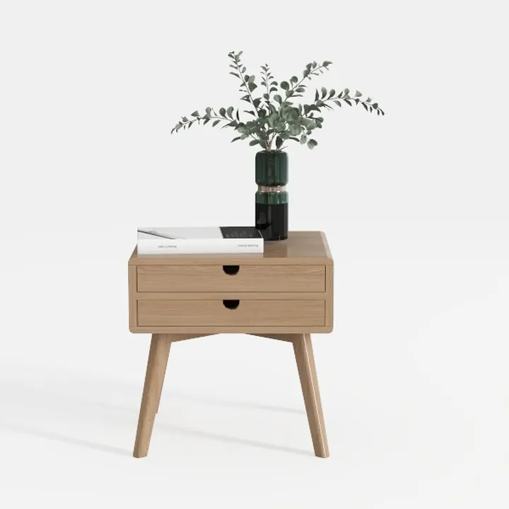 Mid Century Modern Solid Oak Nightstand with Two Drawers 3D Model