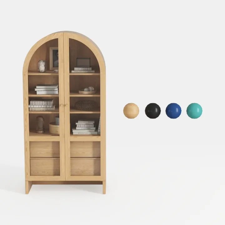 71" Tall Arched Bookcase with Storage, Mid-Century