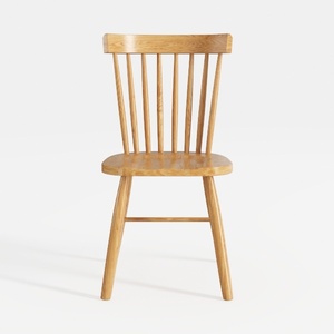 Minimalist Solid Oak Wood Dining Chair 3D Model