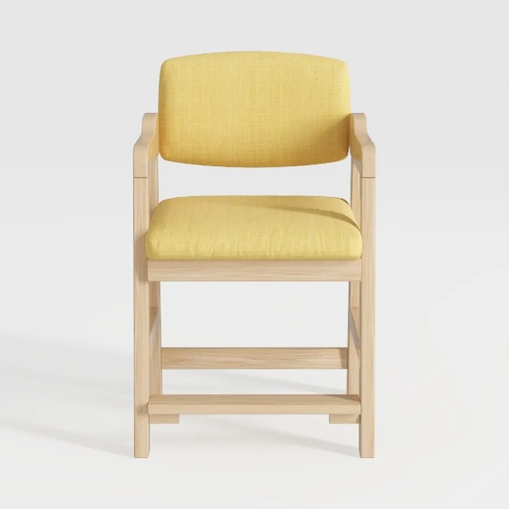 Wood Dining Chairs, Upholstered Cotton Linen