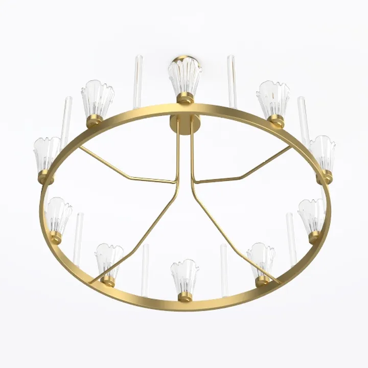 36 Inch Brass Wagon Wheel Chandelier with Knurled