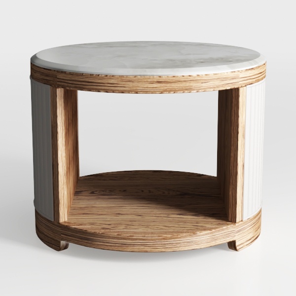 LITTLE TREE Modern Round Coffee Table, 2-Tier Wood