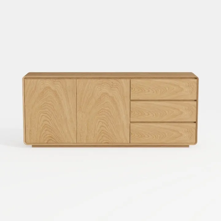 Minimalist Solid Oak Wood Sideboard Cabinet with Drawers Doors 3D Model