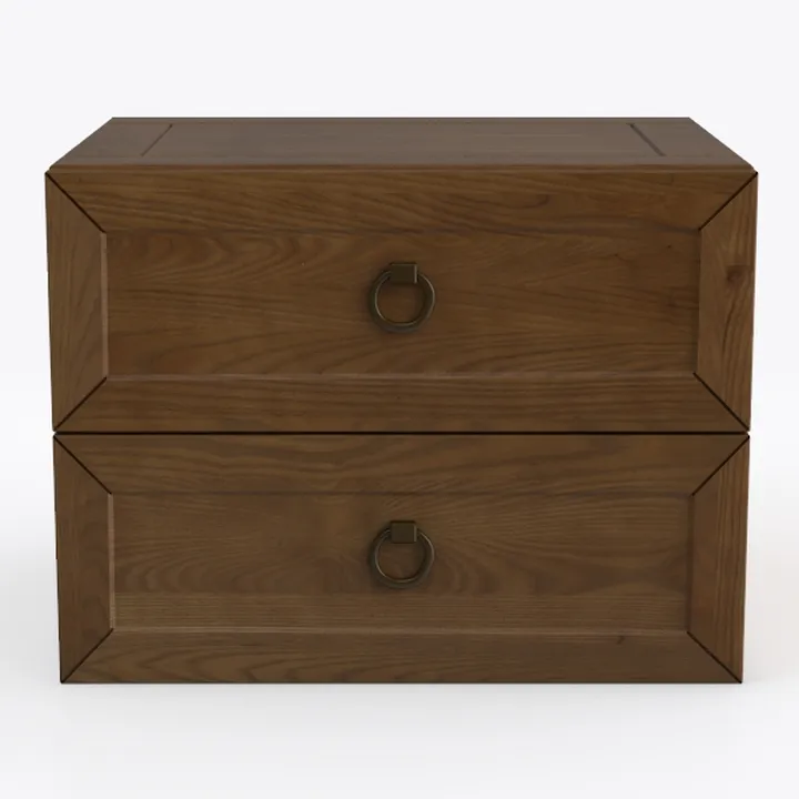 Solid Wood Minimalist Two Drawer Nightstand 3D Model