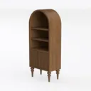 Minimalist Walnut Arched Bookshelf Cabinet with Turned Legs 3D Model Left 45 Degree View
