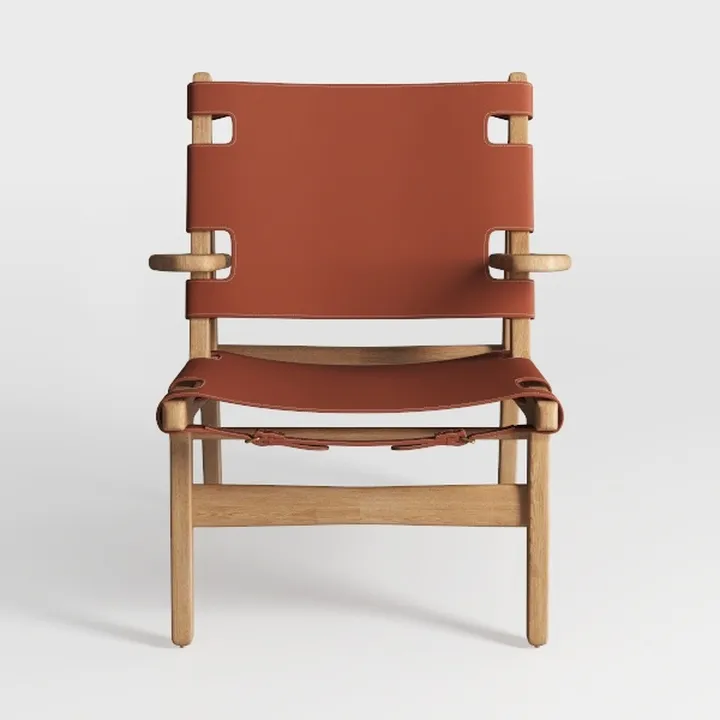 Mid Century Solid Oak Leather Armchair 3D Model
