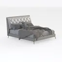 Full Size Bed Frame with Led Lights, Upholstered Right 45 Degree View