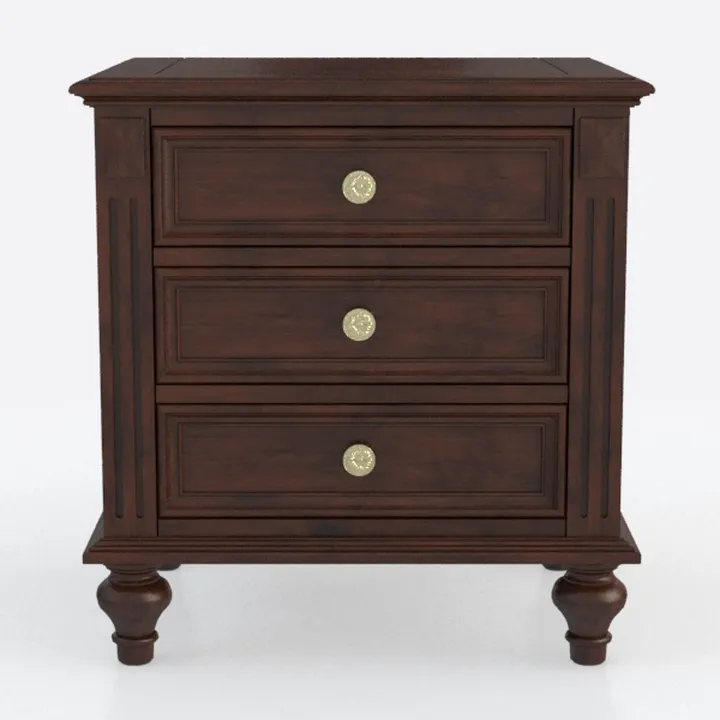 Traditional Solid Walnut Wood 3 Drawer Nightstand 3D Model
