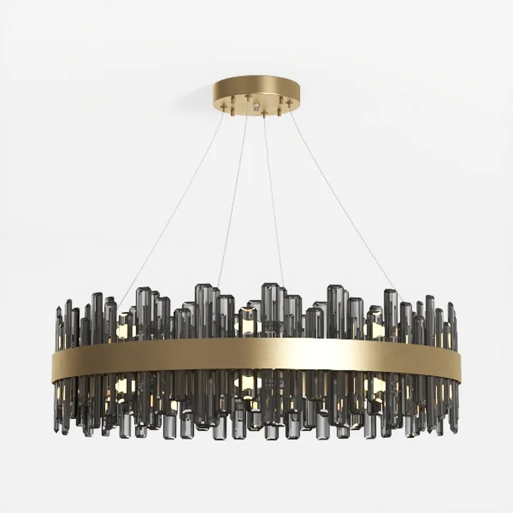 Modern Brass and Smoked Glass Chandelier 3D Model