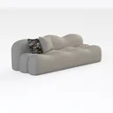 Minimalist Boucle Fabric Wave Shape Sofa With Throw Pillows 3D Model Right 45 Degree View
