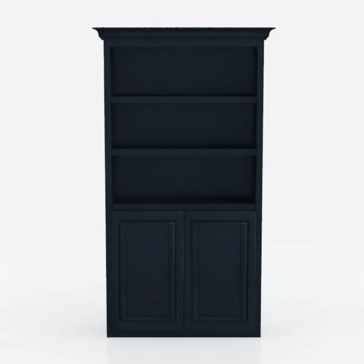 Minimalist Dark Solid Wood Bookshelf Cabinet with Storage Doors 3D Model