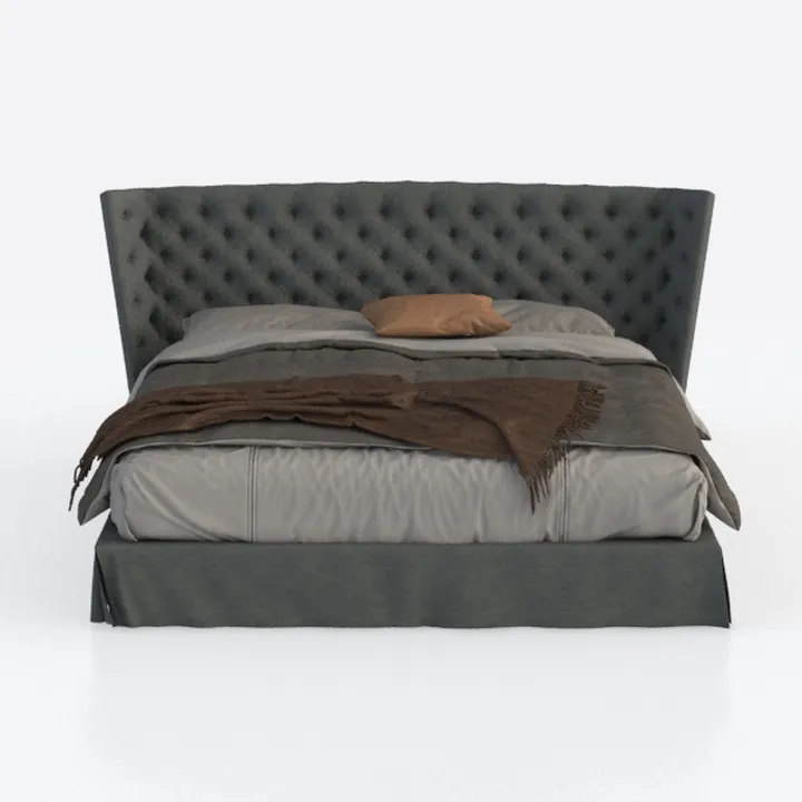 Modern Tufted Velvet Upholstered King Bed 3D Model