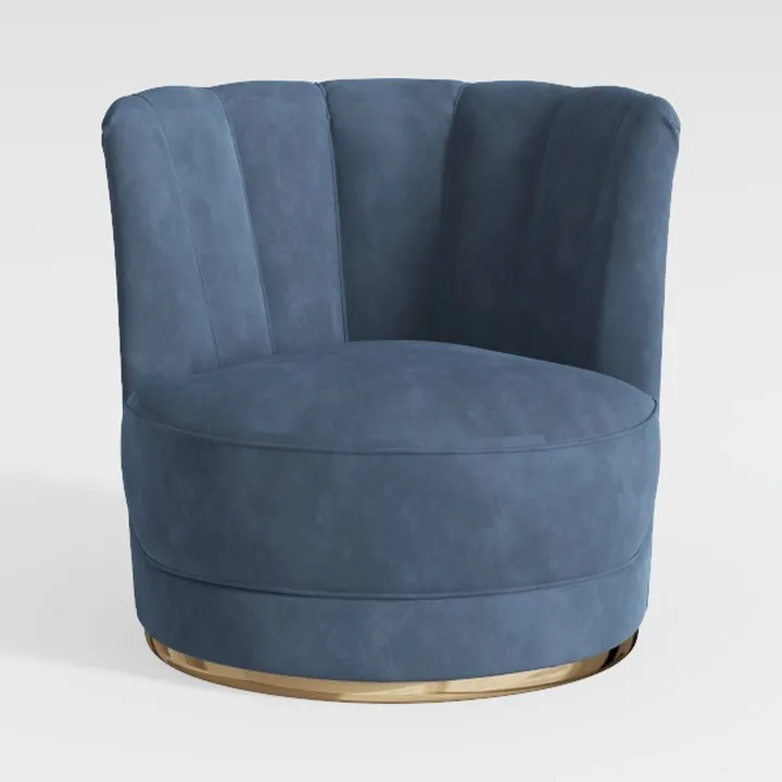 Modern Navy Velvet Gold Base Swivel Accent Chair 3D Model