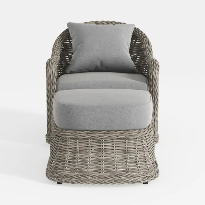 Bohemian Rattan Woven Outdoor Armchair with Ottoman and Linen Cushions 3D Model