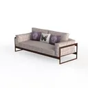 Modern Fabric Wood Frame Three Seater Sofa With Decorative Throw Pillows 3D Model Left 45 Degree View