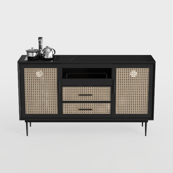 Giluta Black Storage Cabinet, Rattan Sideboard