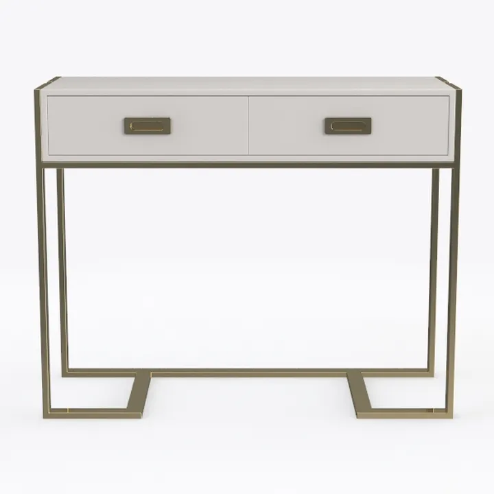 Modern Brass Metal Light Gray Wood Console Table with Drawers 3D Model