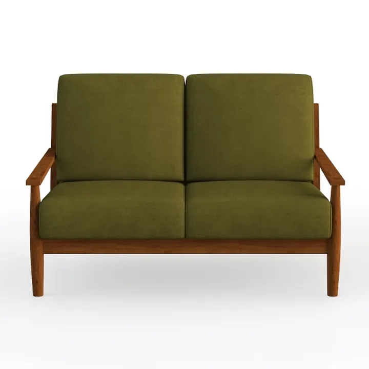 Mid Century Modern Solid Wood Olive Fabric Loveseat 3D Model