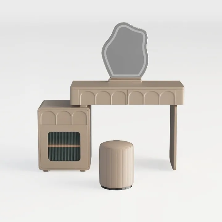 Khaki 2-Piece Velvet Round Ottoman with Storage Up