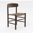 Minimalist Walnut Wood Woven Seat Dining Chair 3D Model Right 45 Degree View