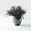 Minimalist Glass Potted Mixed Greenery Decor 3D Model Front View