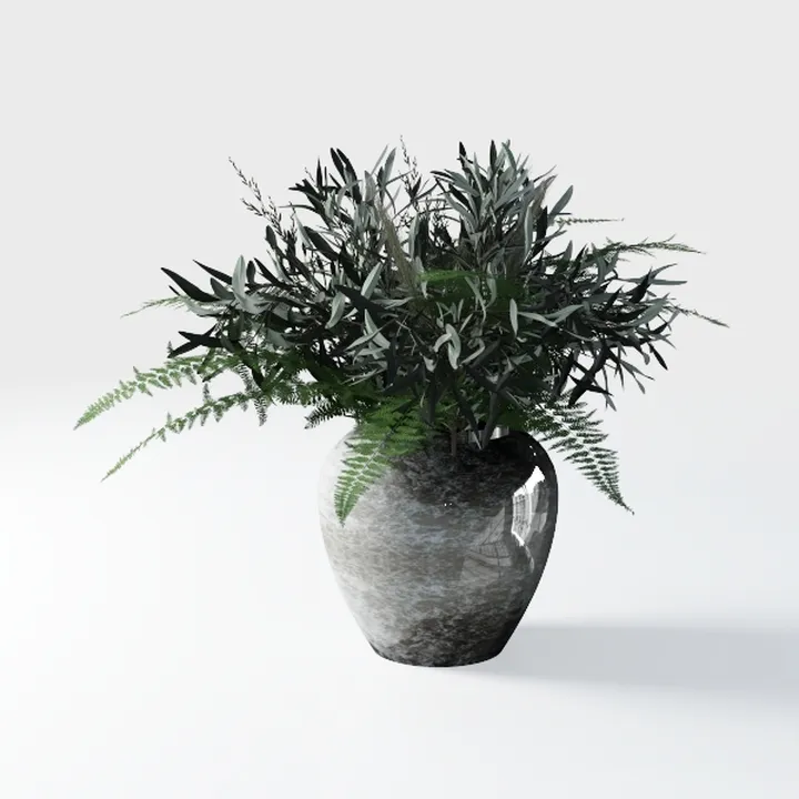 Minimalist Glass Potted Mixed Greenery Decor 3D Model