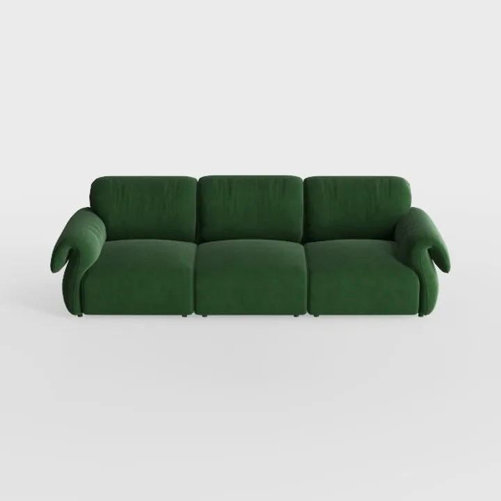 TIMERAGE 113"" Dark Green Teddy Fabric Sofa, Mid