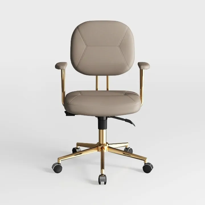 Modern Taupe Leather Gold Metal Office Chair 3D Model