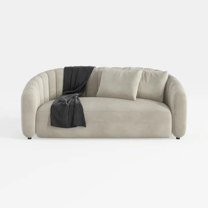 Minimalist Fabric Channel Tufted Loveseat Sofa with Throw Pillows 3D Model