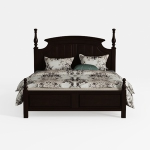Vintage Solid Wood Four Poster Bed with Floral Bedding 3D Model