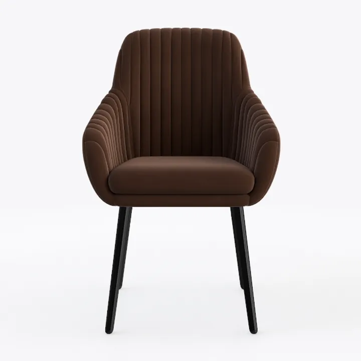Modern Brown Velvet Upholstered Armchair With Black Metal Legs 3D Model