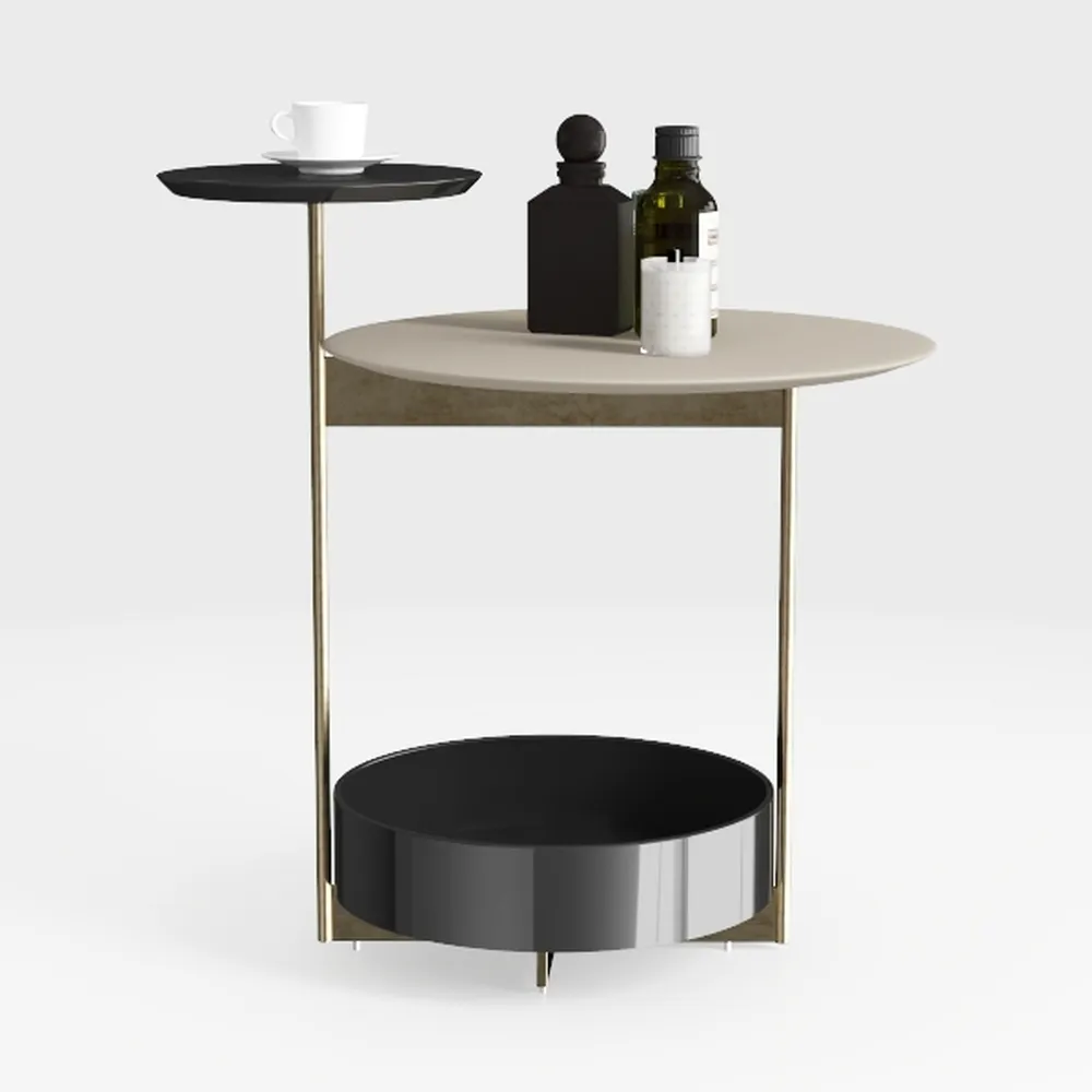 Round Coffee Table with Storage Tray 2 Tier Oval E