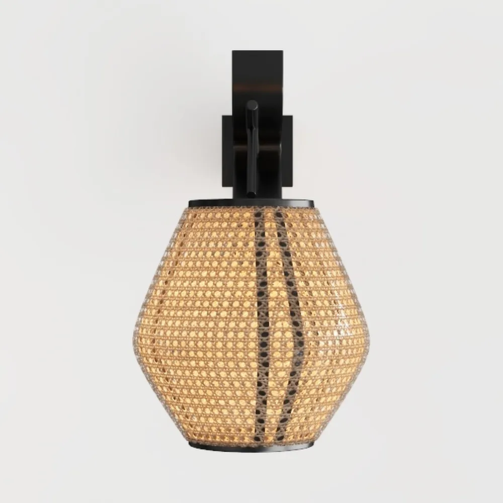 KUNJOULAM Rattan Table Lamp with Linen Fabric