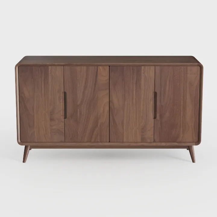 Mid-Century Walnut Solid Wood Sideboard Storage Cabinet 3D Model