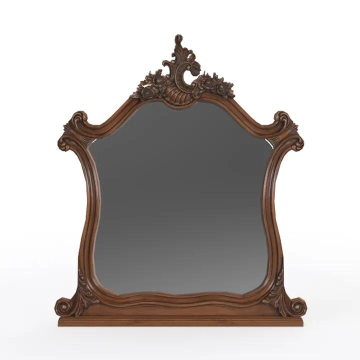 Vintage Carved Solid Wood Vanity Mirror Ornate Traditional 3D Model