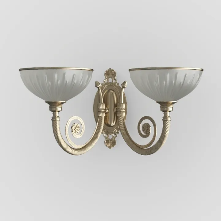 Vintage Brass Glass Double Wall Lamp 3D Model