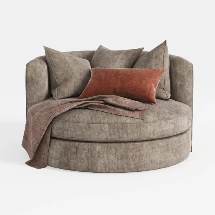 Minimalist Fabric Round Barrel Chair with Throw Pillows 3D Model