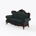 Vintage Dark Green Leather Tufted Wooden Loveseat 3D Model Left 45 Degree View