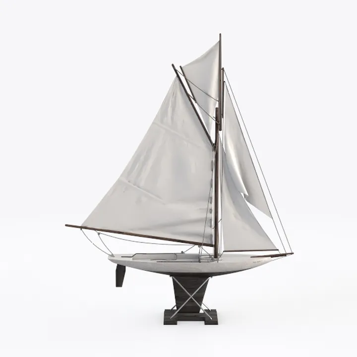 Vintage Solid Wood Fabric Sailing Boat Decorative Model 3D Model