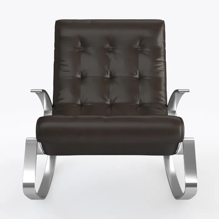 Modern Dark Brown Leather Tufted Metal Armchair 3D Model