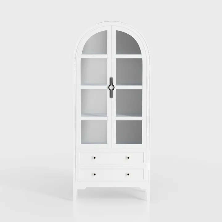 Farmhouse Arched Cabinet with Glass Doors, Wood