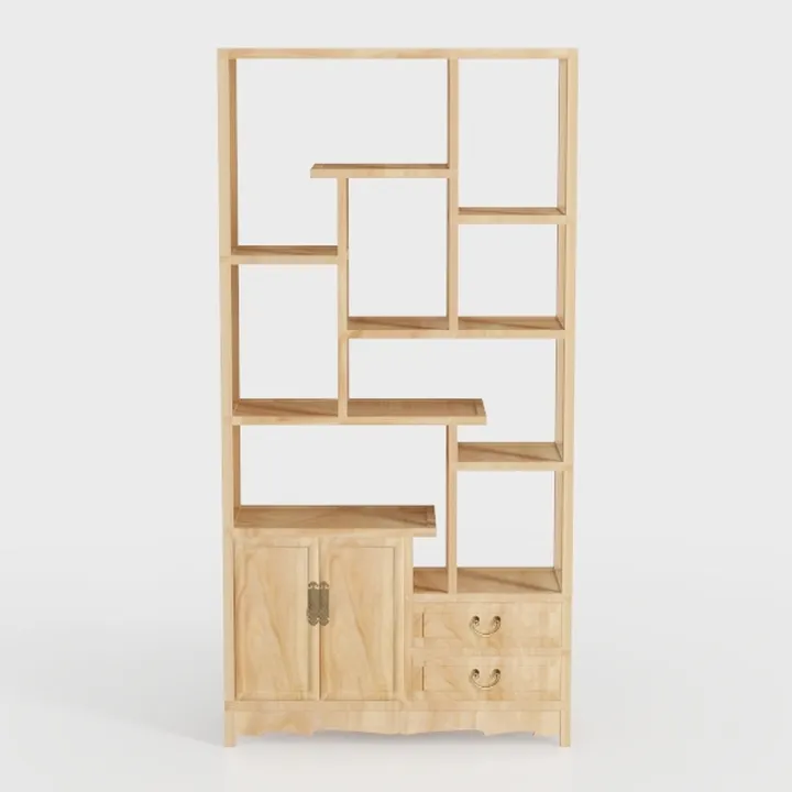 Minimalist Solid Wood Display Cabinet with Storage Drawers 3D Model