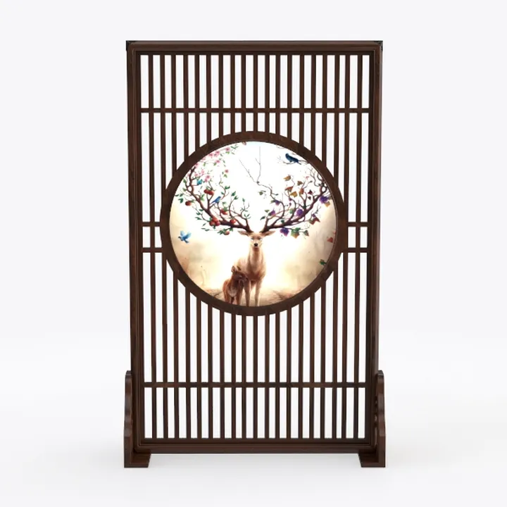 Solid Wood Chinese Style Decorative Room Divider Screen 3D Model